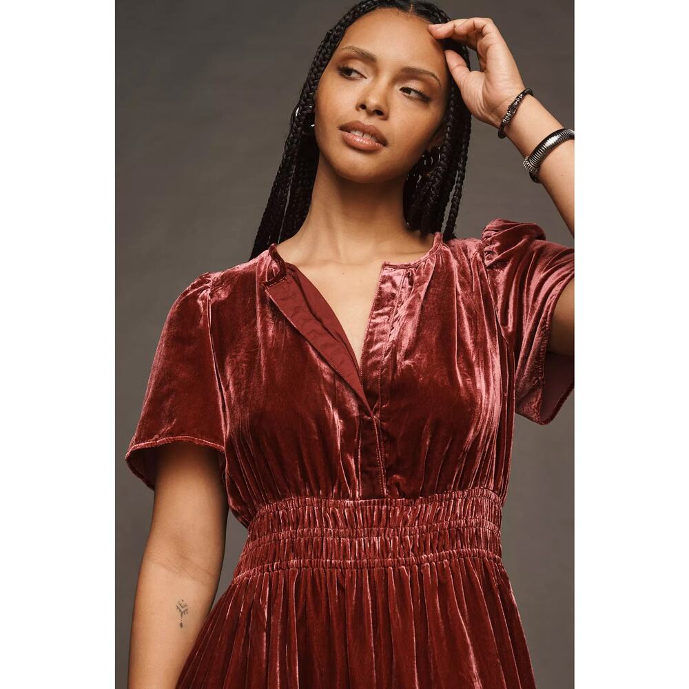 nwt by ANTHRPOLOGIE sz 2X Somerset Maxi Dress: Velvet Edition in raspberry - Picture 2 of 4
